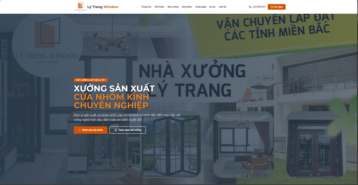 Mẫu website Lý Trang Window — Nhà máy cửa nhôm kính